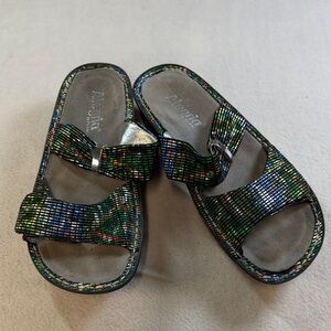 Alegria Multicolor Iridescent Slide Sandals